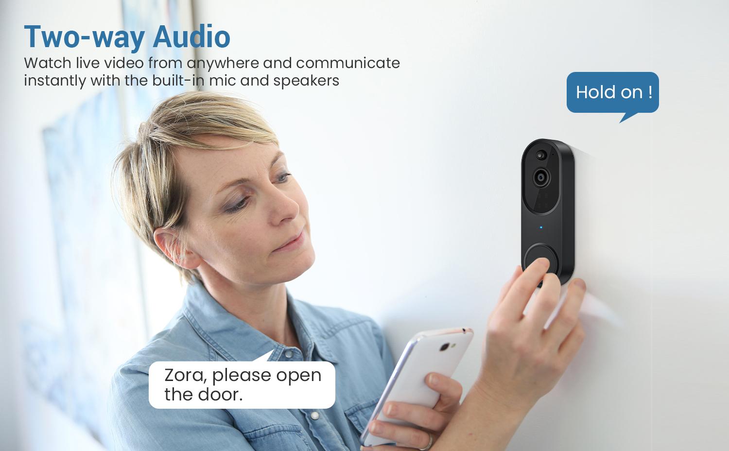 Wireless Video Doorbell Camera, Smart Security Doorbell Camera, 1080P, AI Human Detection , Night Vision, Instant Alert, Two Way Audio, 2.4G WiFi Only, Simple Installation and Rechargeable Battery, Cloud Storage, WiFi Camera