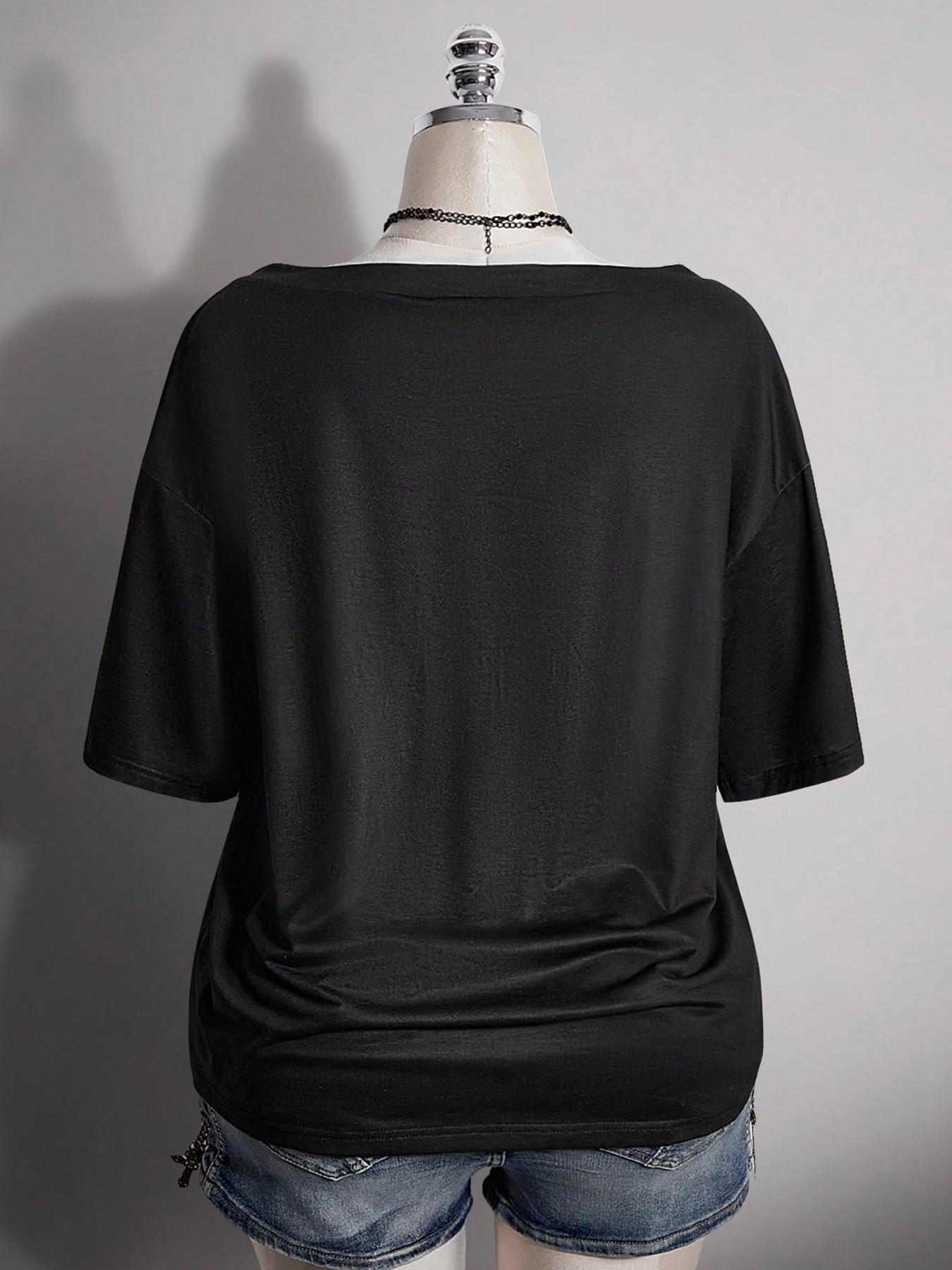 Women's Vintage Gothic Wing Print Short Sleeve Top, Summer Casual Fashion Graphic T-Shirt, Casual Trendy Tee