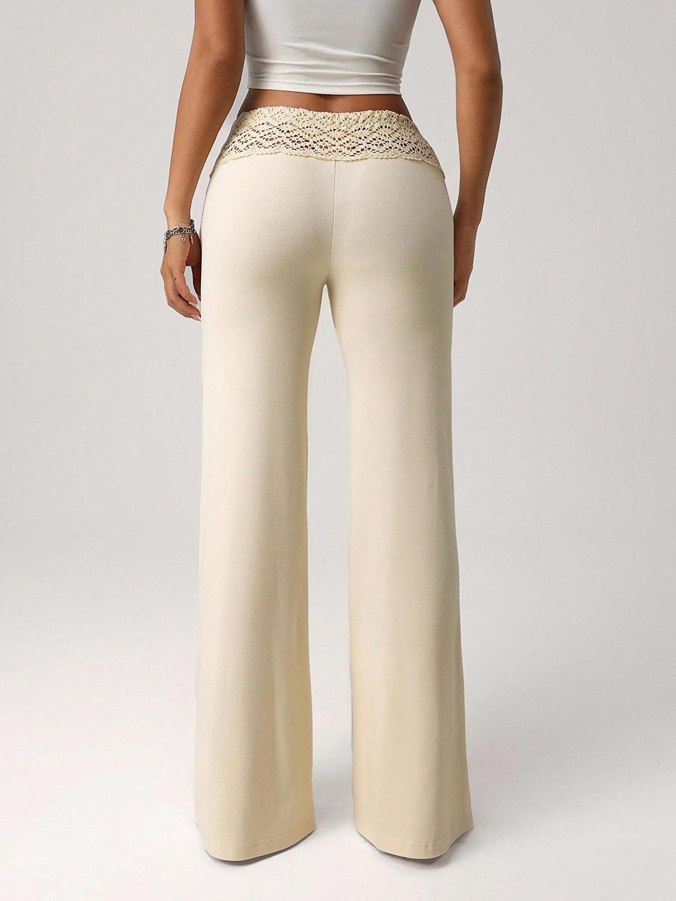 Women's Knit Beaded Drawstring Loose Casual Vacation Pants, Comfortable High Waist Trousers for Spring & Fall Seasons