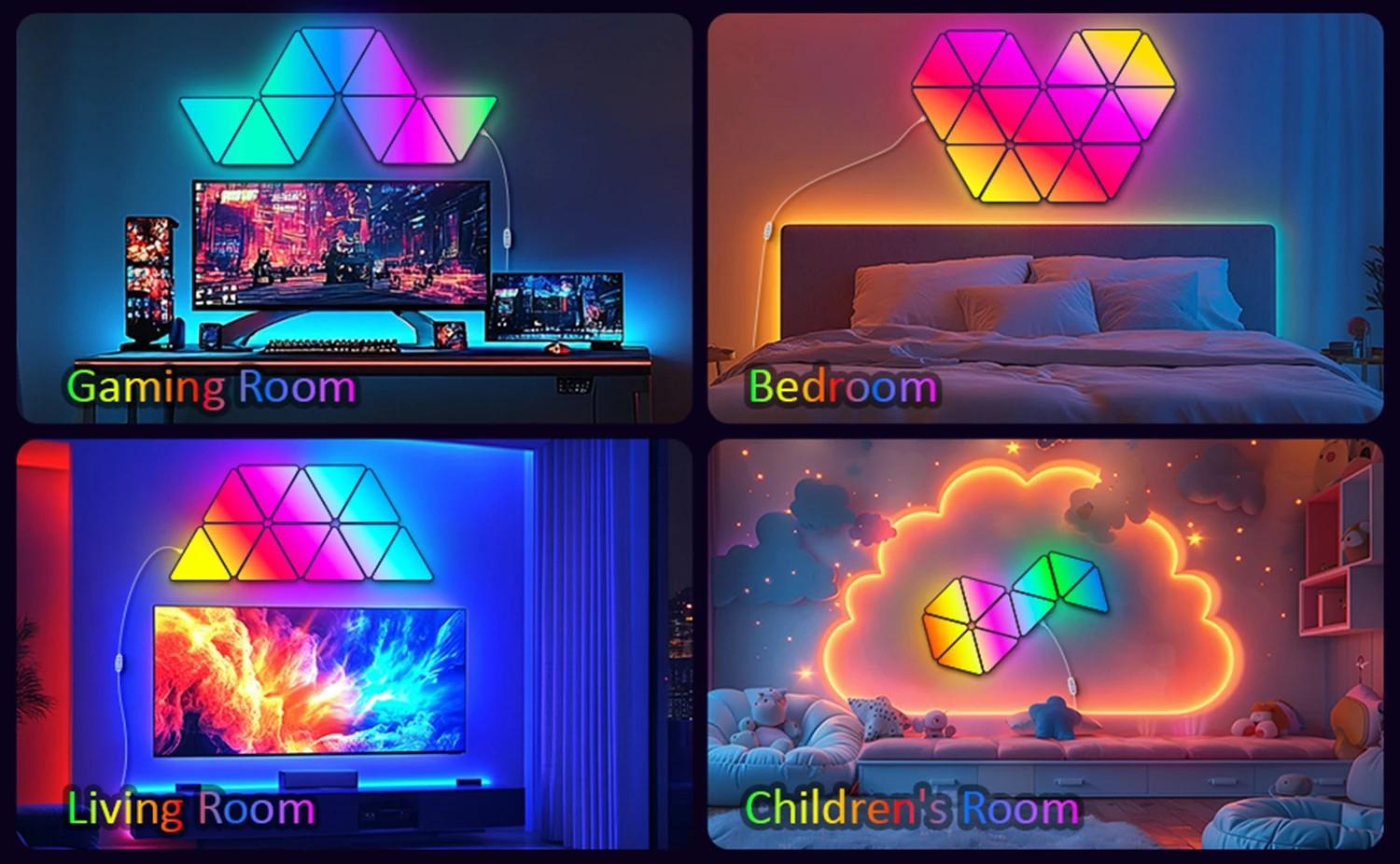 Large Triangular RGB LED Light Panel, Smart Wall Lamp with APP Control & Music Sync, DIY Ambient Backlight for Game Room, Bedroom, Bedside Nightlight Decoration, Color Changing Light, Adjustable RGB Lighting