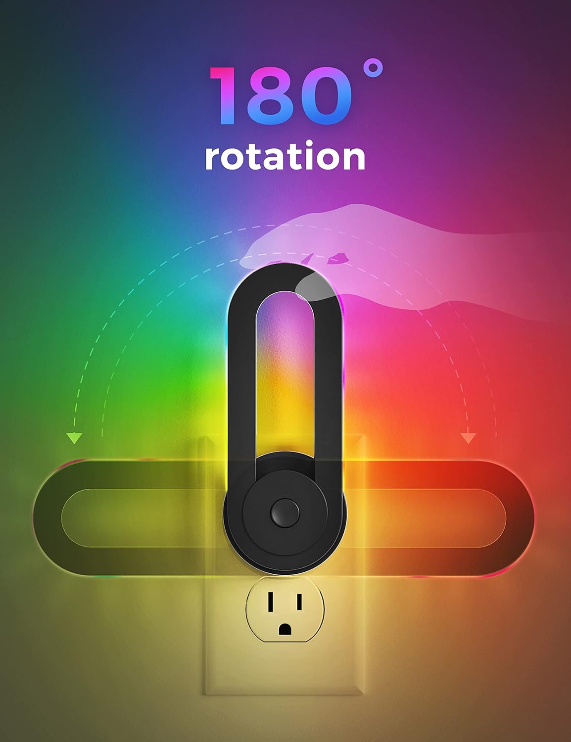 DORESSHOP Rainbow RGB Flowing Night Light with 3 Modes & 180° Rotatable Design Smart Sensor Decorative LED Lamp for Gaming Room Bedroom Nightstand