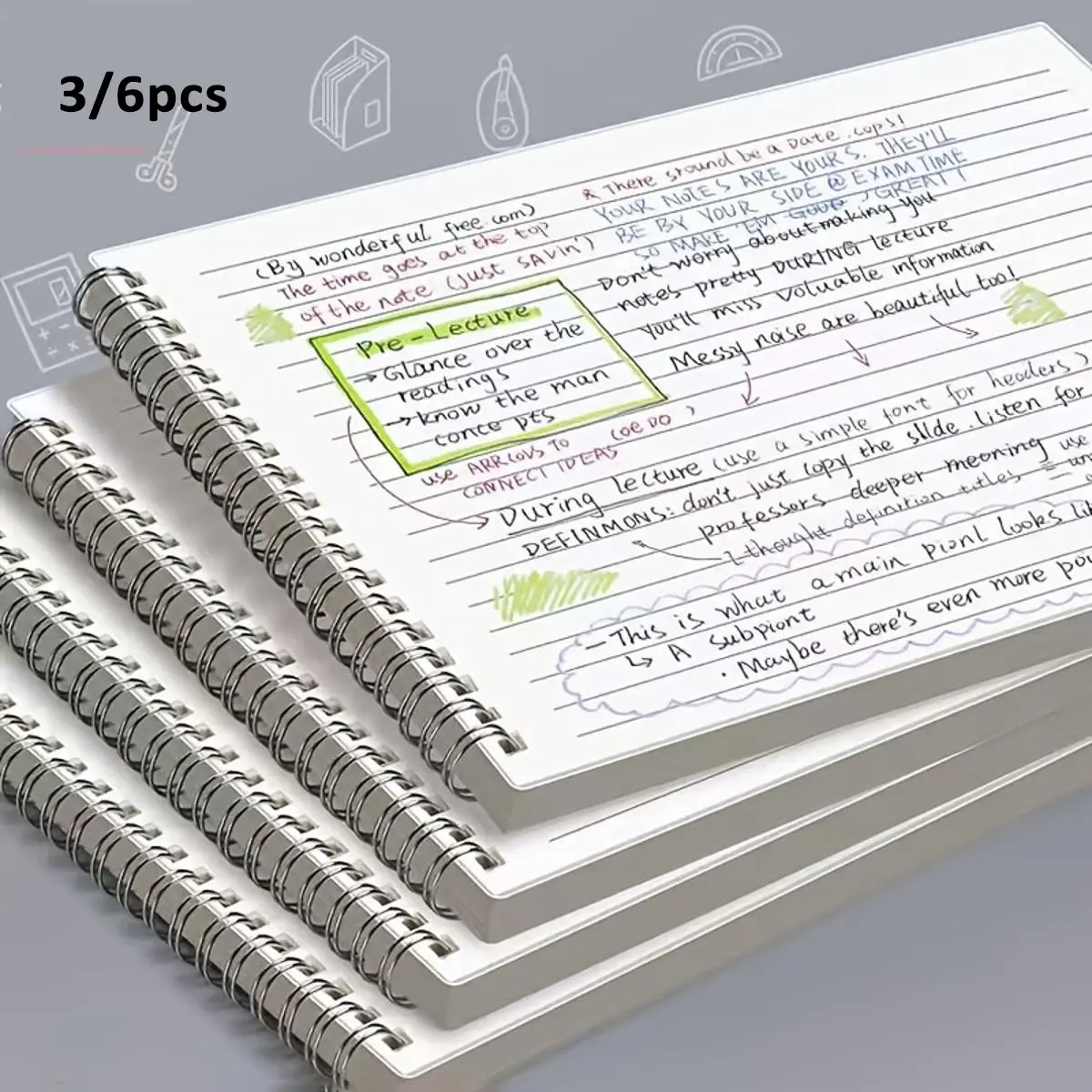 3/6 PCS B5 Spiral Notebook Set, 60-page notebooks with durable transparent PP covers and spiral binding for note-taking, studying, office work and everyday writing