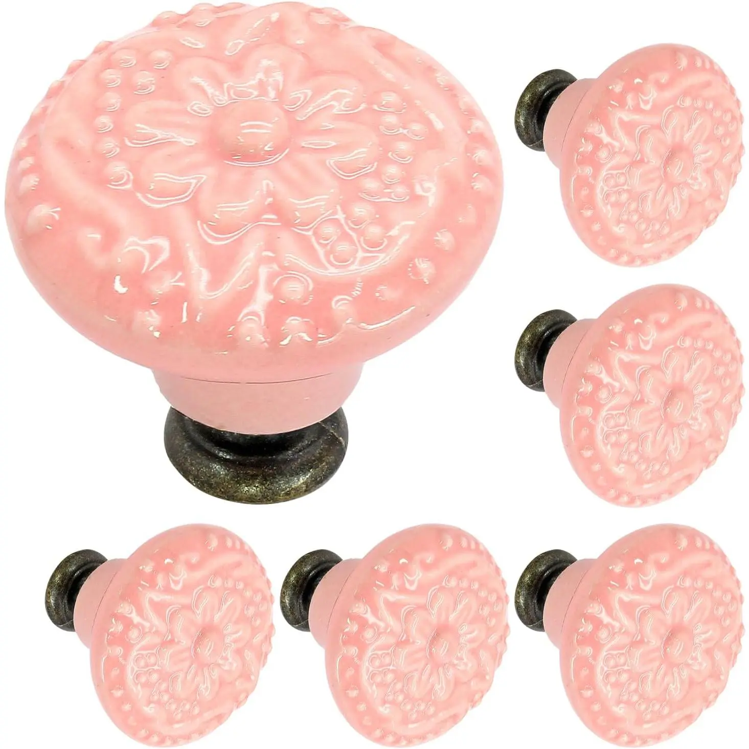 6 Pcs Pink Ceramic Kitchen Cabinet Knobs