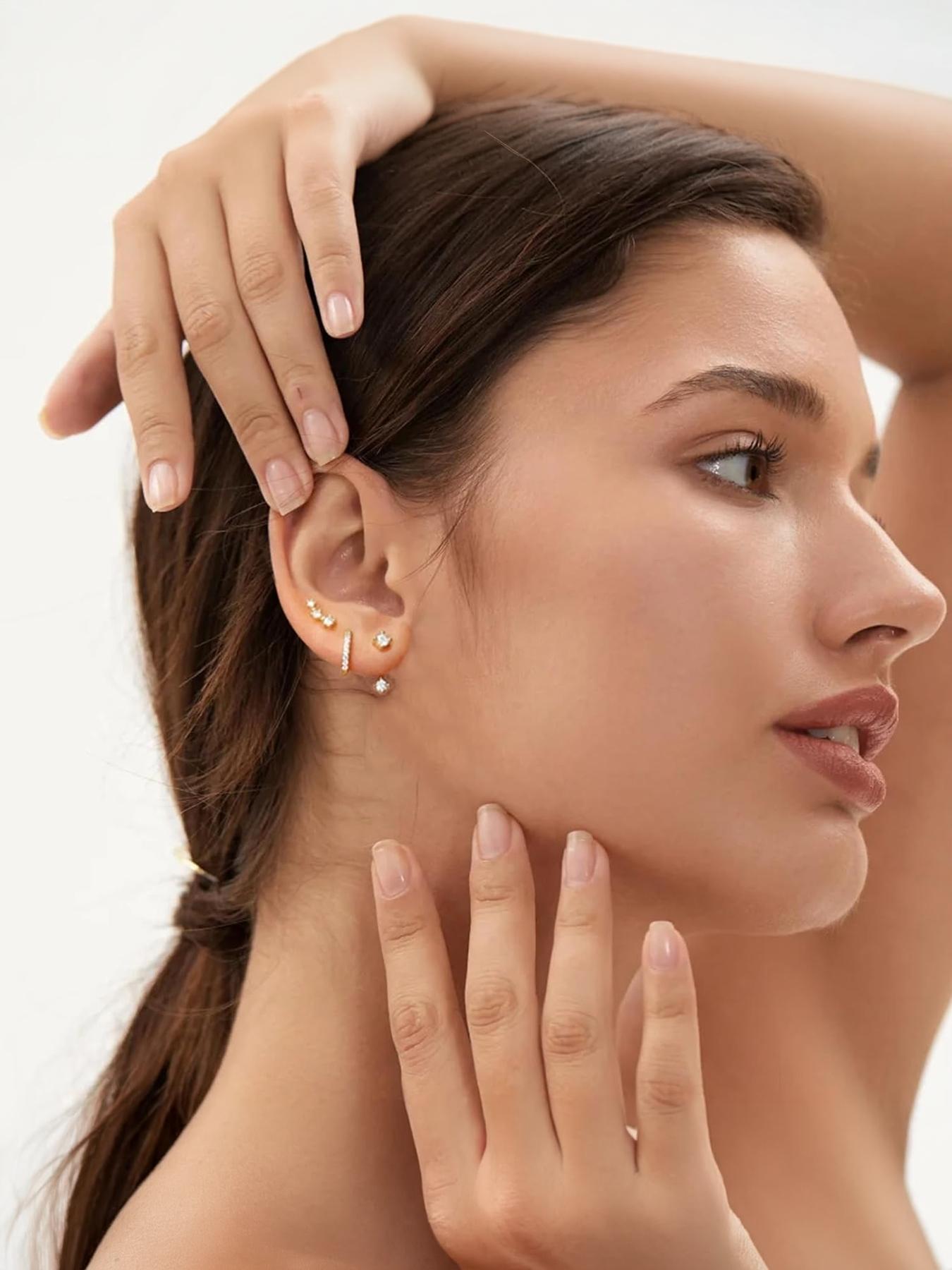 7 Pieces - 18K Real Gold Plated Brass, Stylish and Elegant Earrings, Premium Versatile Jewelry Set for Women #Jewelry & Accessories/Brass/Fade-Resistant/Hypoallergenic/Couples/Festivals/Parties/Ideal Gift