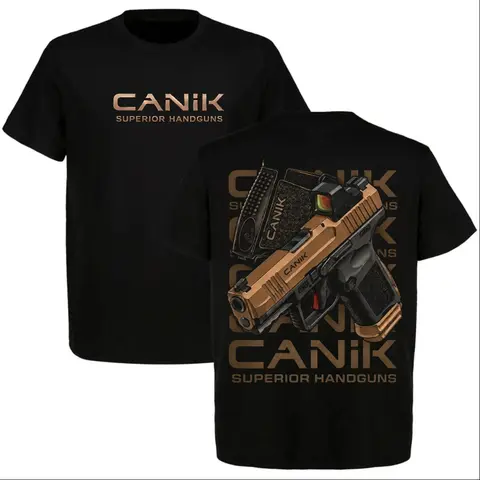 Men's Unisex Classic Soft Cotton Graphic T-Shirt - CANIK Superior Handguns Tactical Pistol Print, 2nd Amendment Streetwear Outfit, Breathable Cargo-Inspired Outdoor Short Sleeve Tee for Firearm Enthusiasts