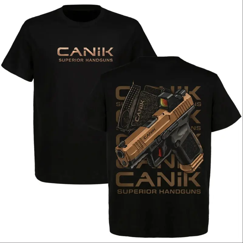 Men's Unisex Classic Soft Cotton Graphic T-Shirt - CANIK Superior Handguns Tactical Pistol Print, 2nd Amendment Streetwear Outfit, Breathable Cargo-Inspired Outdoor Short Sleeve Tee for Firearm Enthusiasts