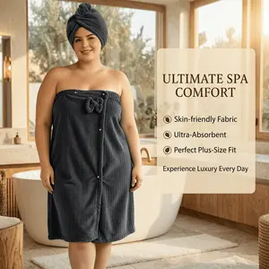 Luxury Bathrobe Set: Plus Size Bath Skirt and Shower Cap - Adjustable Wrap Design, Perfect for Home, Travel, Sauna, and Spa Relaxation, Includes Face Towel