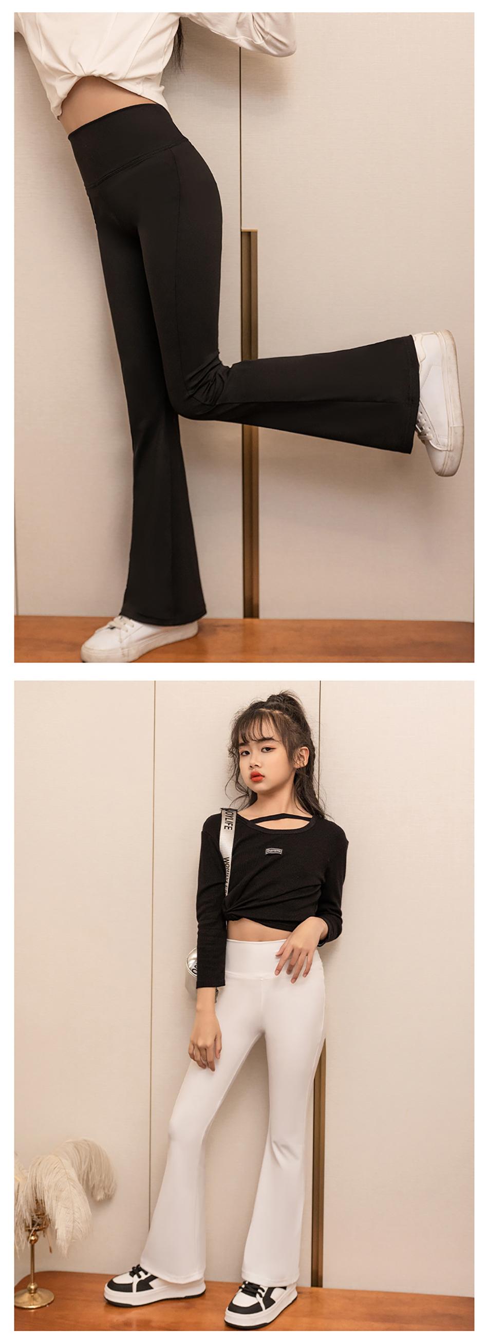 Girls Yoga Leggings Flared Pants High Waist Teenagers Stretch Elastic Waistband Kids Sportswear Trousers Autumn Spring