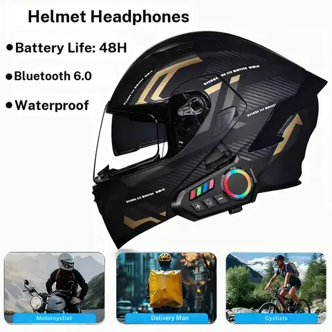 DVKIX 2026 New Wireless Smart Motorcycle Helmet Earphones - 40mm, 20h Ride Audio, Smart Voice Assistant, Call/Playback, FM Radio, Long Battery, Dustproof, Bike Motorcycle Accessories, Helmet-Compatible, Ideal for Riding, Father’s Day Gift