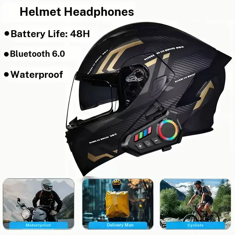 DVKIX 2026 New Wireless Smart Motorcycle Helmet Earphones - 40mm, 20h Ride Audio, Smart Voice Assistant, Call/Playback, FM Radio, Long Battery, Dustproof, Bike Motorcycle Accessories, Helmet-Compatible, Ideal for Riding, Father’s Day Gift