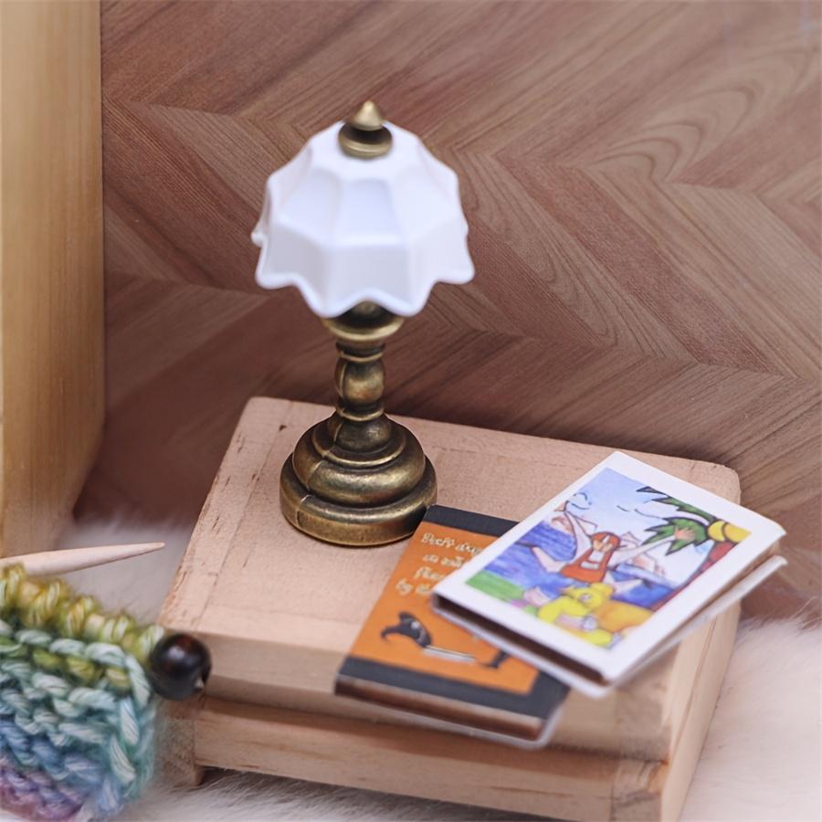 2pcs  Dollhouse Mini Vintage Metal Desk Lamp Model, Miniature Home Scene Light Prop, Simulated Bedroom Nightstand Lamp, Tiny House Decor, Pocket Scene DIY Small Part
