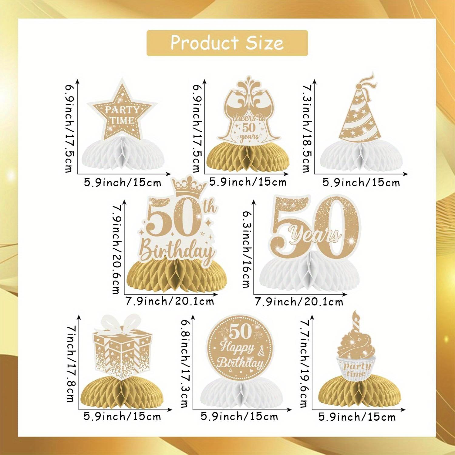 8 Pieces Boho 50th Birthday Honeycomb Centerpieces  White and Gold 50th Birthday Decorations for Women Men White Beige Fifty Birthday Table Toppers Party Supplies