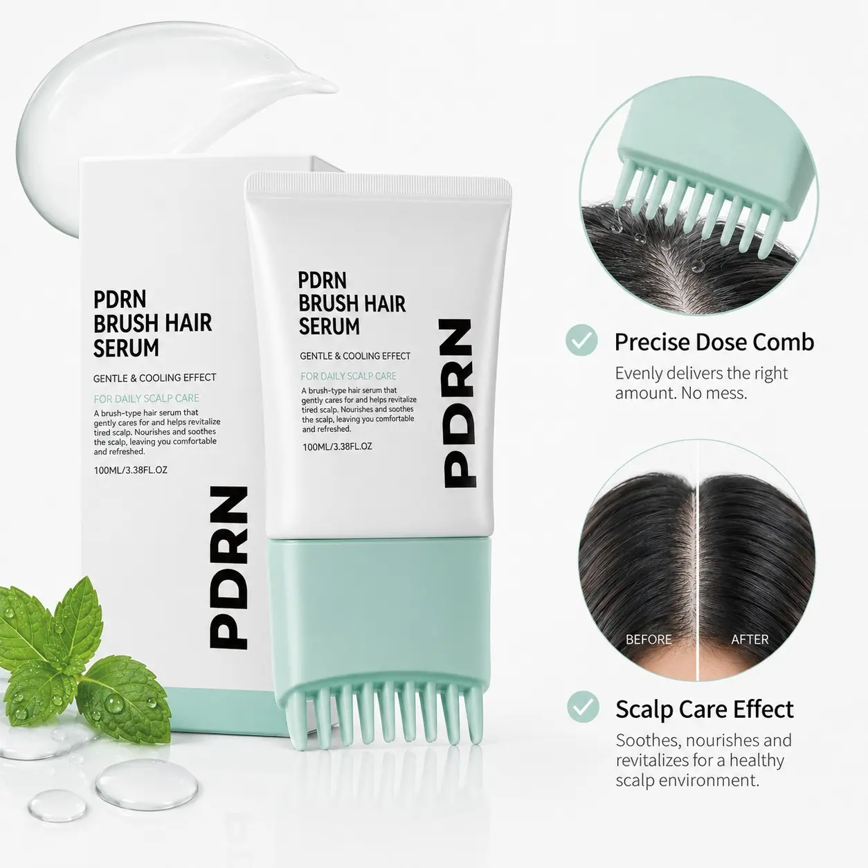 1pc Scalp Care Serum with Precision Multi-Tip Applicator, Lightweight Non-Greasy Moisturizing Formula for Daily Hair & Scalp Care, Home and Travel, 100ml