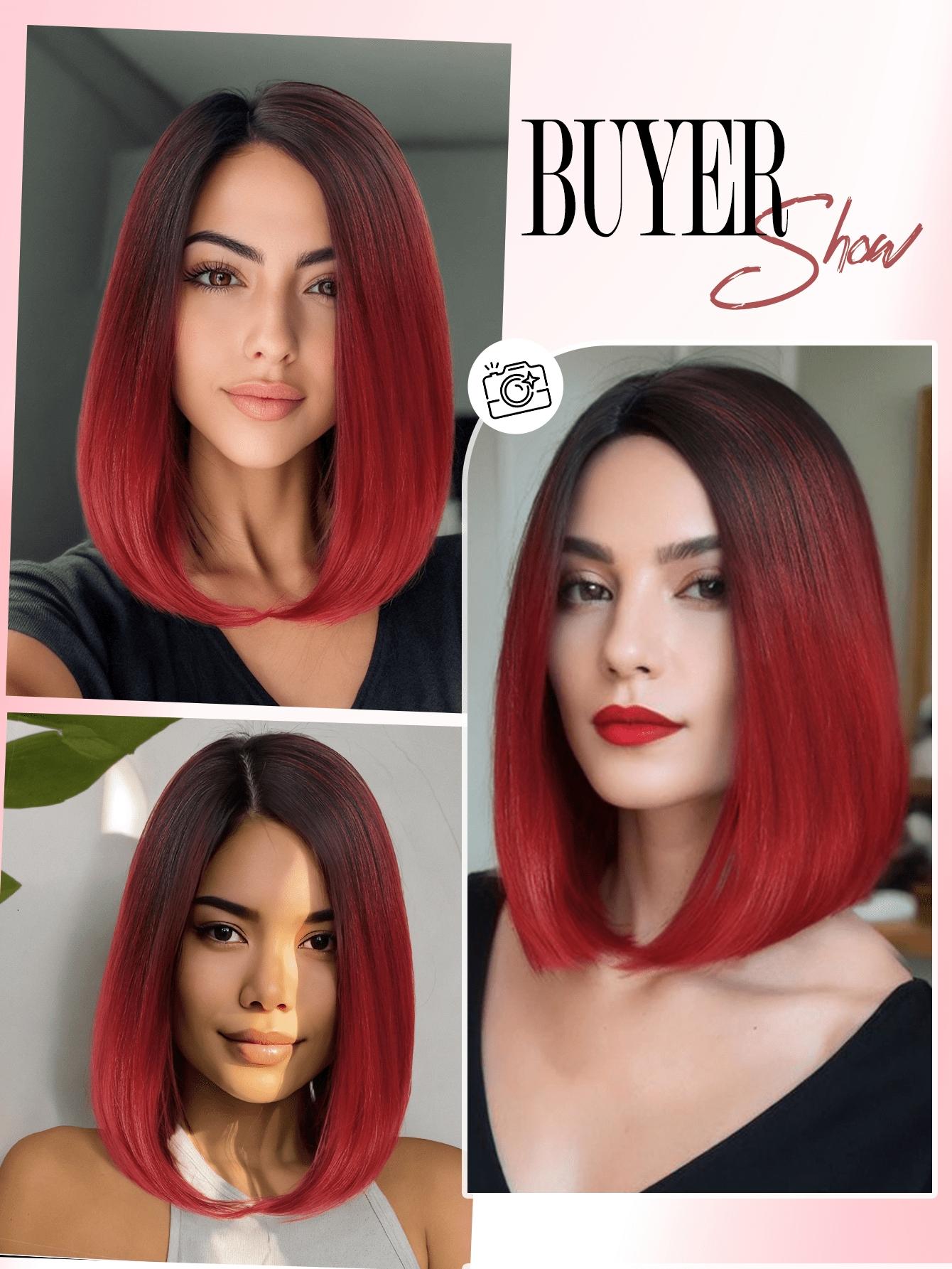 1 Pcs Short Bob Wig Bowl Cut Wig, Synthetic Wigs for Women, Daily Date Vacation Use, Ombre, All Seasons