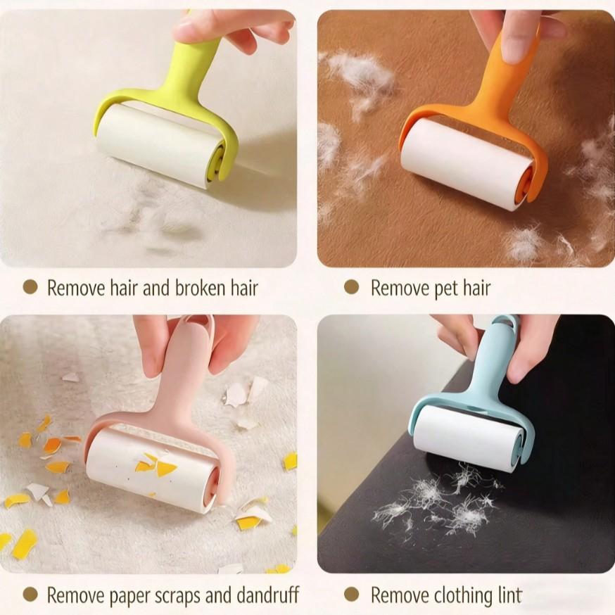 2-Set Convenient Mini Dust Removal Roller Set - 1 Handle + 3 Refill Rollers, Strong Adhesive for Pet Hair Removal, Easy to Use, Reusable Handle, No Electricity Required, Suitable for Pets, Clothes, Carpets, and Car Seats, An Essential for Pet Owners