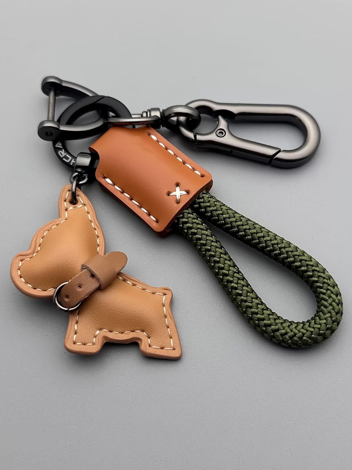 PU Leather Bulldog Keychain, Cute Plain Style Bag Charm, Fashionable Gift for All Seasons, Unisex Accessory for Men and Women