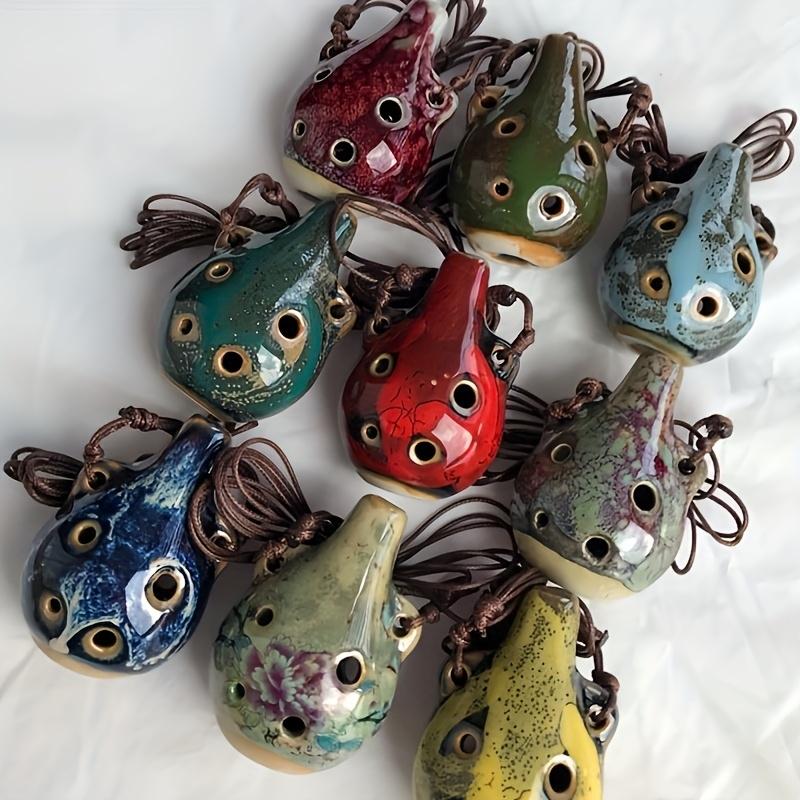 A Six-Hole Ceramic Ocarina - Vintage Style Six-Hole Mini Ocarina, Portable Mini Musical Wind Instrument with Adjustable Lanyard, Available in Purple/Red/Green/Blue/Yellow, Ideal for Music Lovers and Beginners, Musical Instruments
