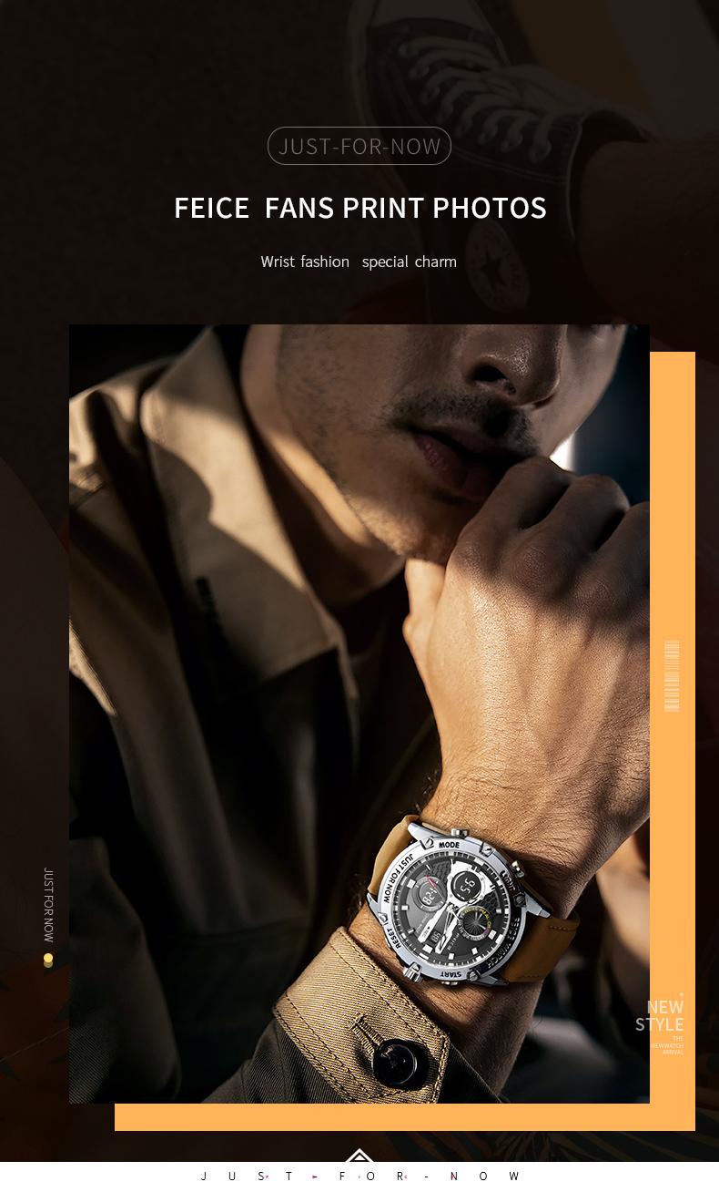 FEICE men's luxury business fashion watch, with a luminous elegant dial, waterproof sports watch - Black and silver gift set Chronograph Leather Style Fashionable Wristwatch