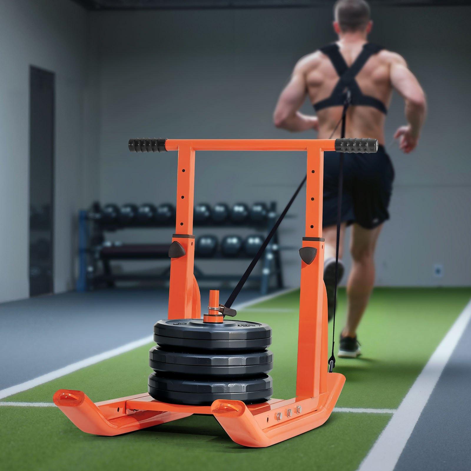 VEVOR Weight Sled, Steel Power Sled, Fitness Training Sleds for Athletic Exercise Speed Improvement, Workout Equipment with Adjustable Height Handle, Compatible with 1/2 in Weight Plates, Orange