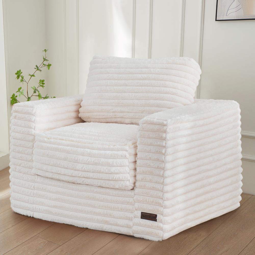MAXYOYO Plush White Bean Bag Chair, Boneless Couch and Modular Floor Sofa with Pillows, Machine Washable Faux Fur Lazy Sofa