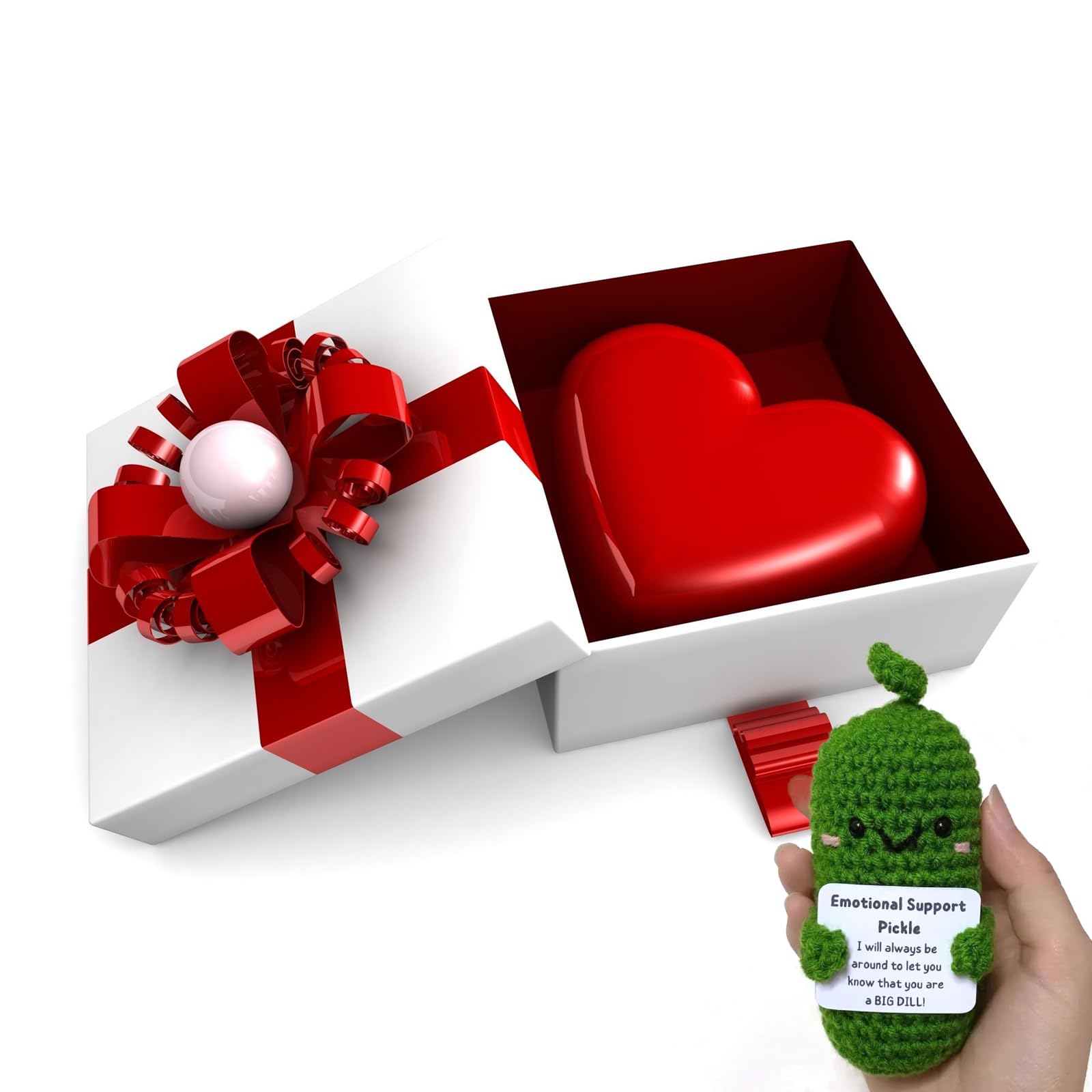 Emotional Support Pickle, Cute Crochet Pickled Cucumber Knitting Doll Handmade Crochet Doll Inspirational Gifts Ornaments Emotional Support Crochet Pickled Knitting Doll for Christmas Ornament Gift