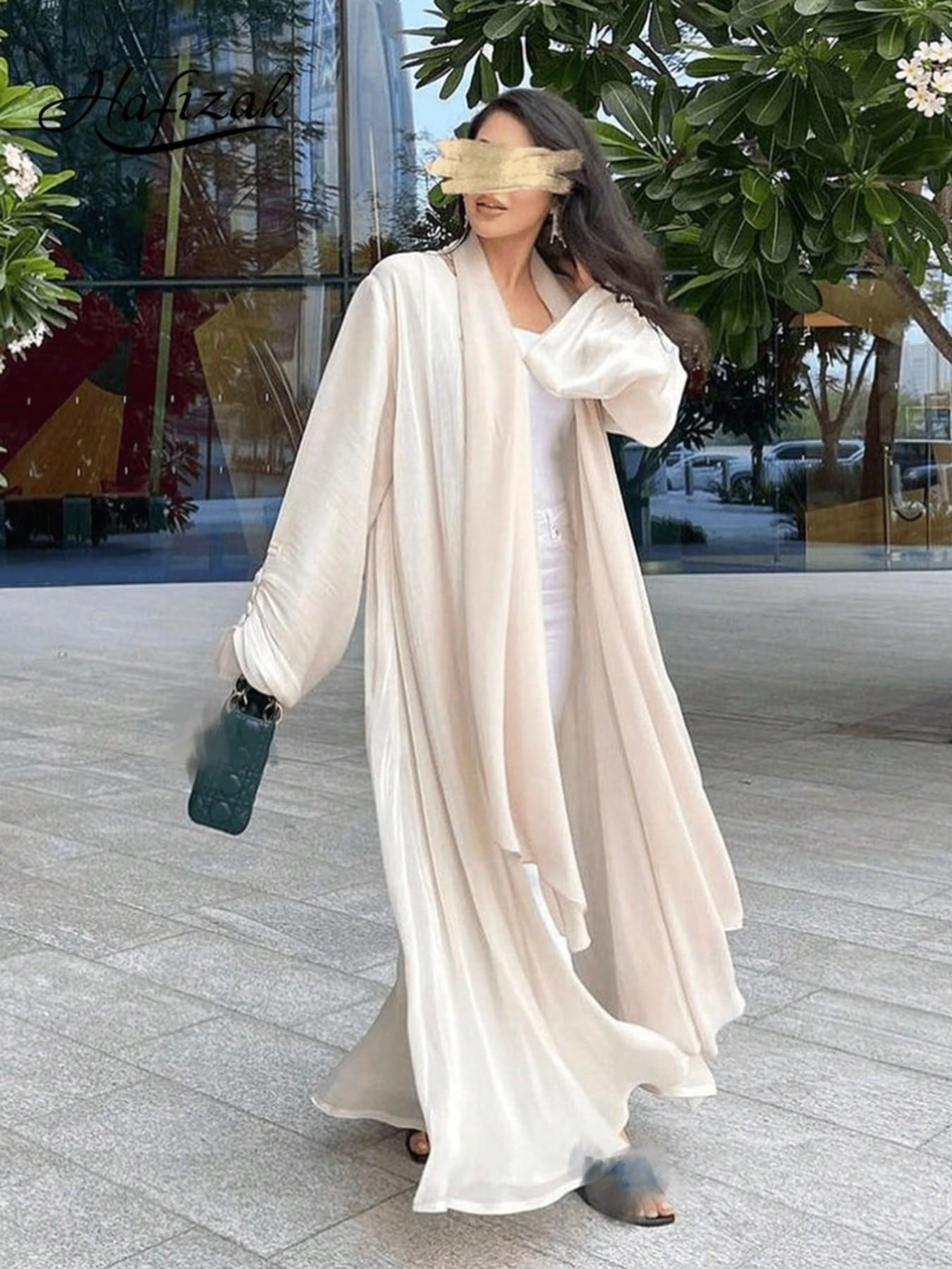 Clear Pearl Gloss Pleated Bubble Sleeve Long Cardigan, Soft Light Flowy Loose Fit, Versatile Outerwear for Commute and Dates, Clothes Women