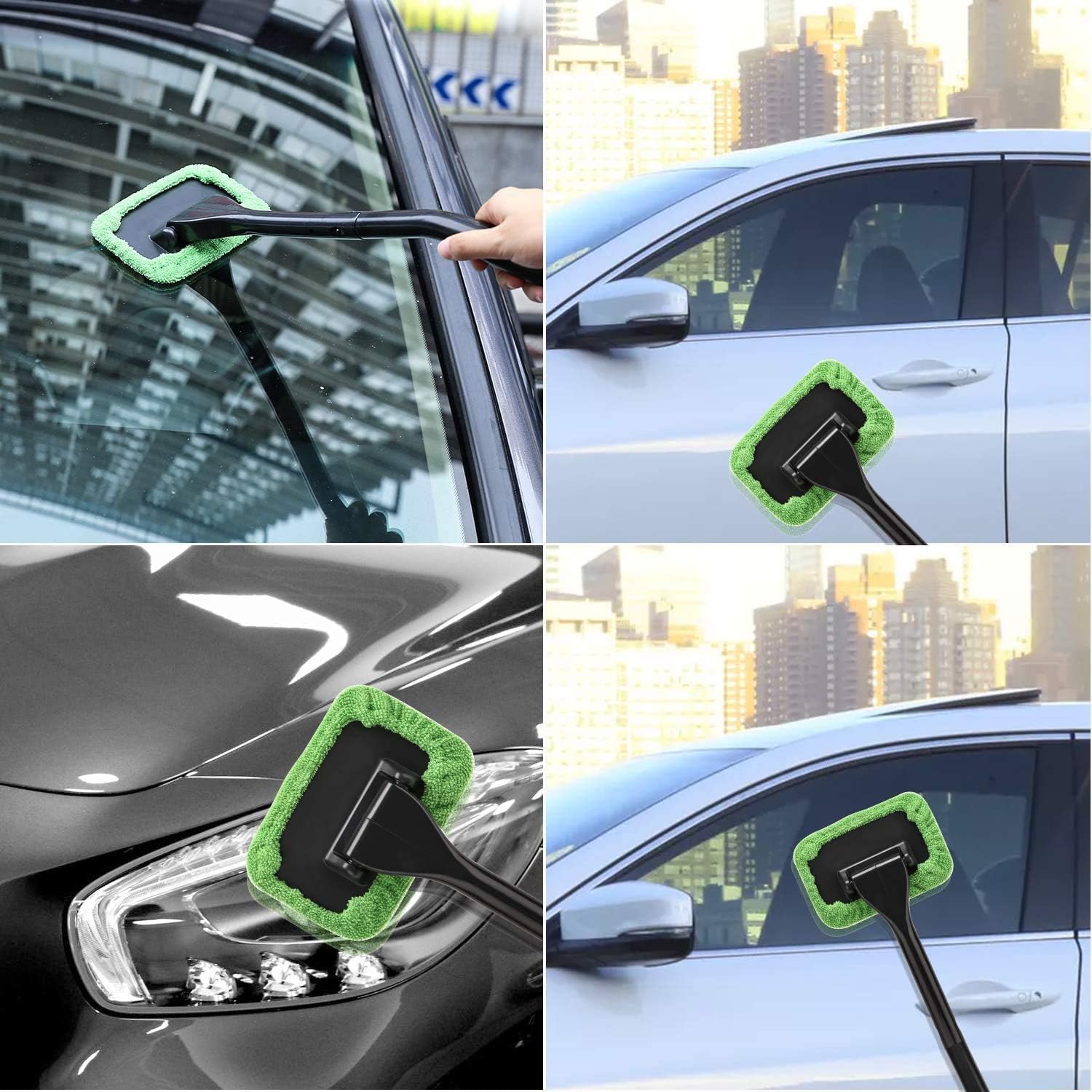 Glass Washer Brush for Dry & Moist Wipe, Adjustable Glass Cleaning Brush with Long Handle, Car Windshield Brush, Car Window Cleaning Tool, Reusable