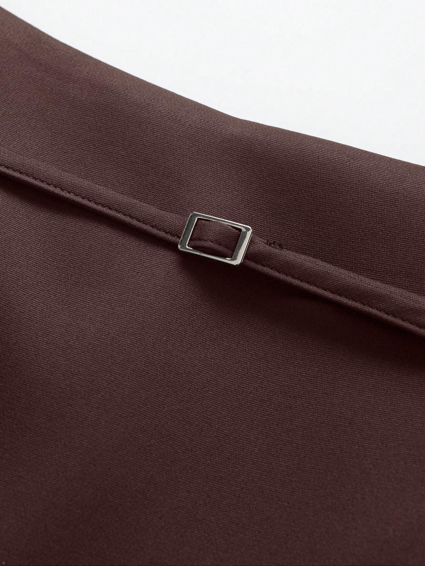 Women's Solid Color Zipper Belted Skirt Pants, Safety Lined Slim Fit Half Skirt, Perfect for Holidays, Home, Daily Wear, Dates, Travel