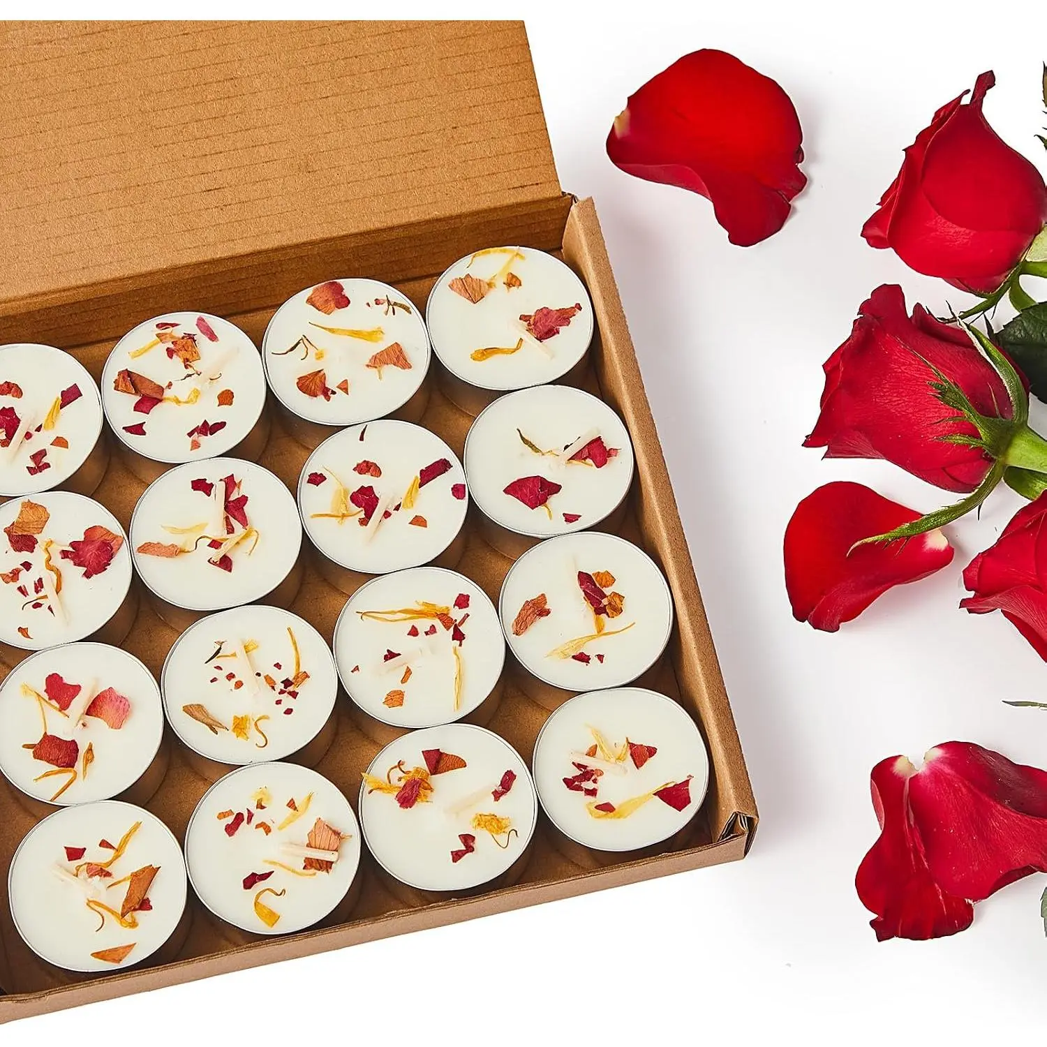 Scented Tealight Candles 8 Pack, Rose  Candles, 6-7h |  Non  Soy Candles with Dried Flower Petals, Long Lasting, Ideal for  Decor, , Wedding, Dinner, , Bedroom