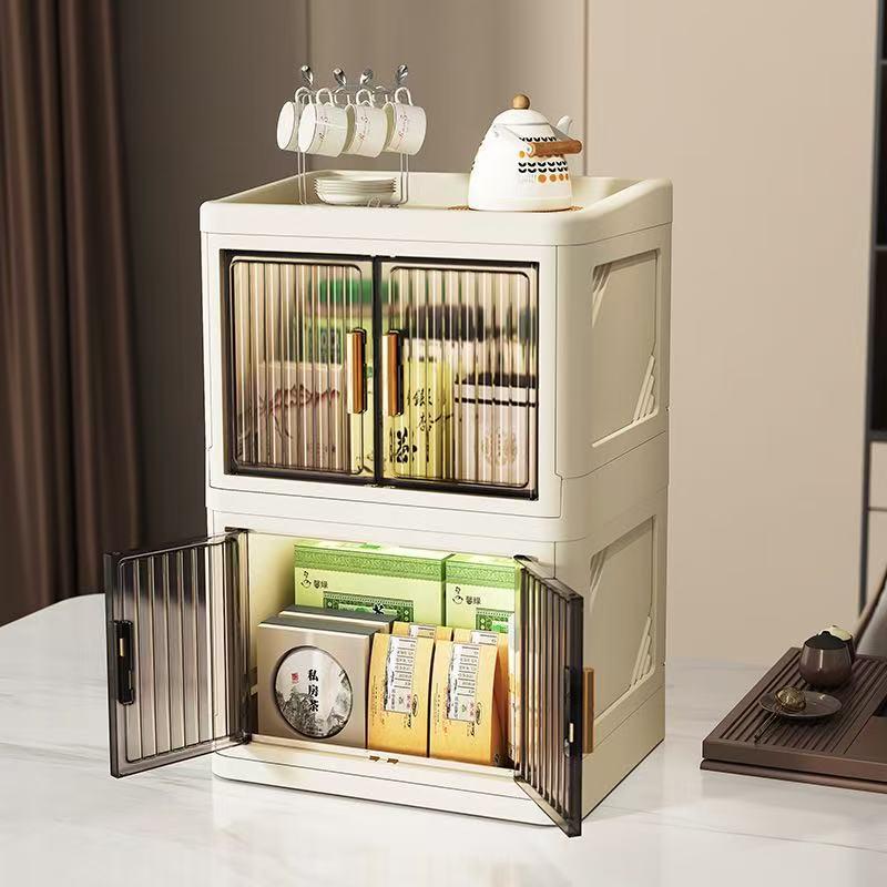 Foldable Cross-Border New Cosmetic Storage Cabinet, Multi-Layer Dual-Door Skincare Office Stationery Dustproof Organizer Box, Makeup Cosmetic Organizer, Cosmetics Organizer Storage, Beauty Supplies Organizer