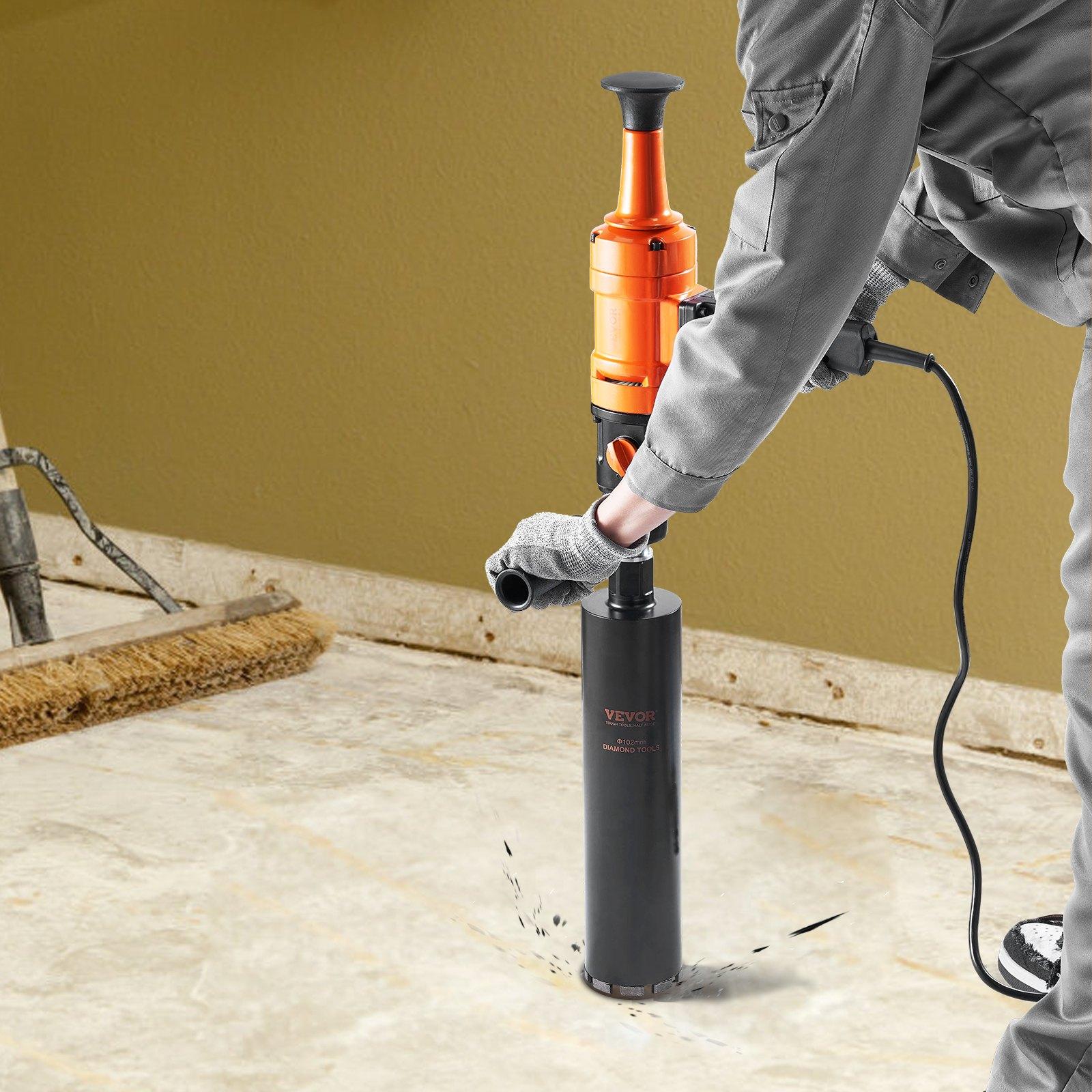 【Summerfinds】VEVOR Diamond Core Drilling Machine, 4in Handheld Wet Concrete Core Drill Rig, 1100-2400RPM Two Speed & 1-1/4" Thread & 2 Bubble Levels, 3-4in Drilling Diameter for Concrete Brick Block Stone, 1500W