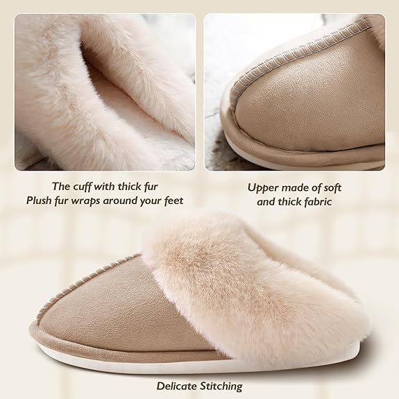 Unisex Cozy Home Slippers, Warm Rabbit Fleece Lining, Vintage Style, Indoor Slip-On, All-Season, EVA Sole, Fabric Upper & Liner, No Print, Perfect for Christmas & New Year Gifts