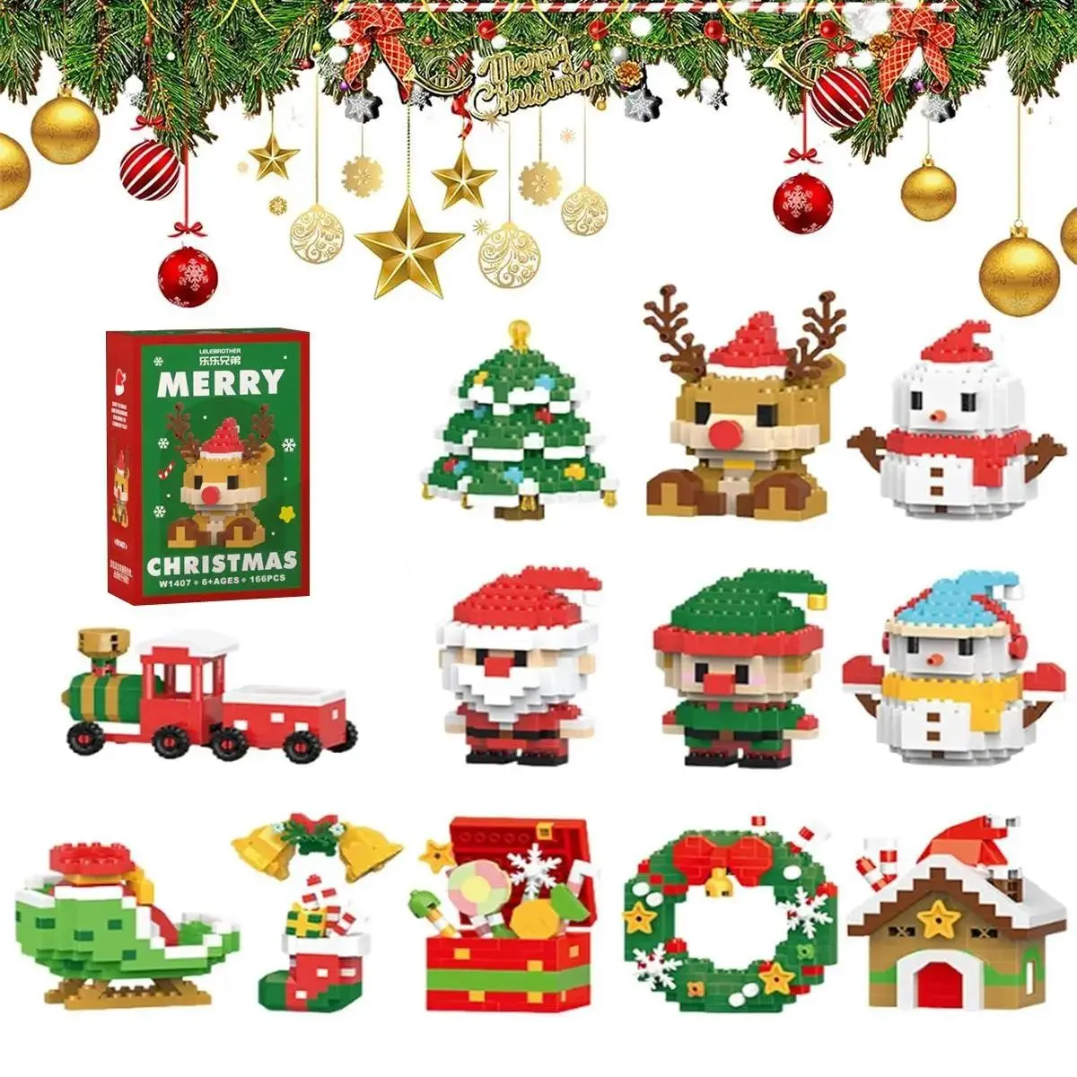 2210Pcs Plastic Micro Mini Christmas Building Blocks Gift Set, 12‑in‑1 DIY Assemble STEM Educational Brick Kit, Desktop Display Collectible Toy, Viral TikTok Toy, Perfect Holiday Xmas Stocking Stuffer & Kids Christmas Present