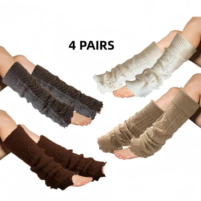 Women's 4 Pairs Cable Knit Knee-High Boot Socks, Knit Leg Warmers for Women Winter Warm Slouchy Boot Socks Cable Knitted Long Leg Cuffs