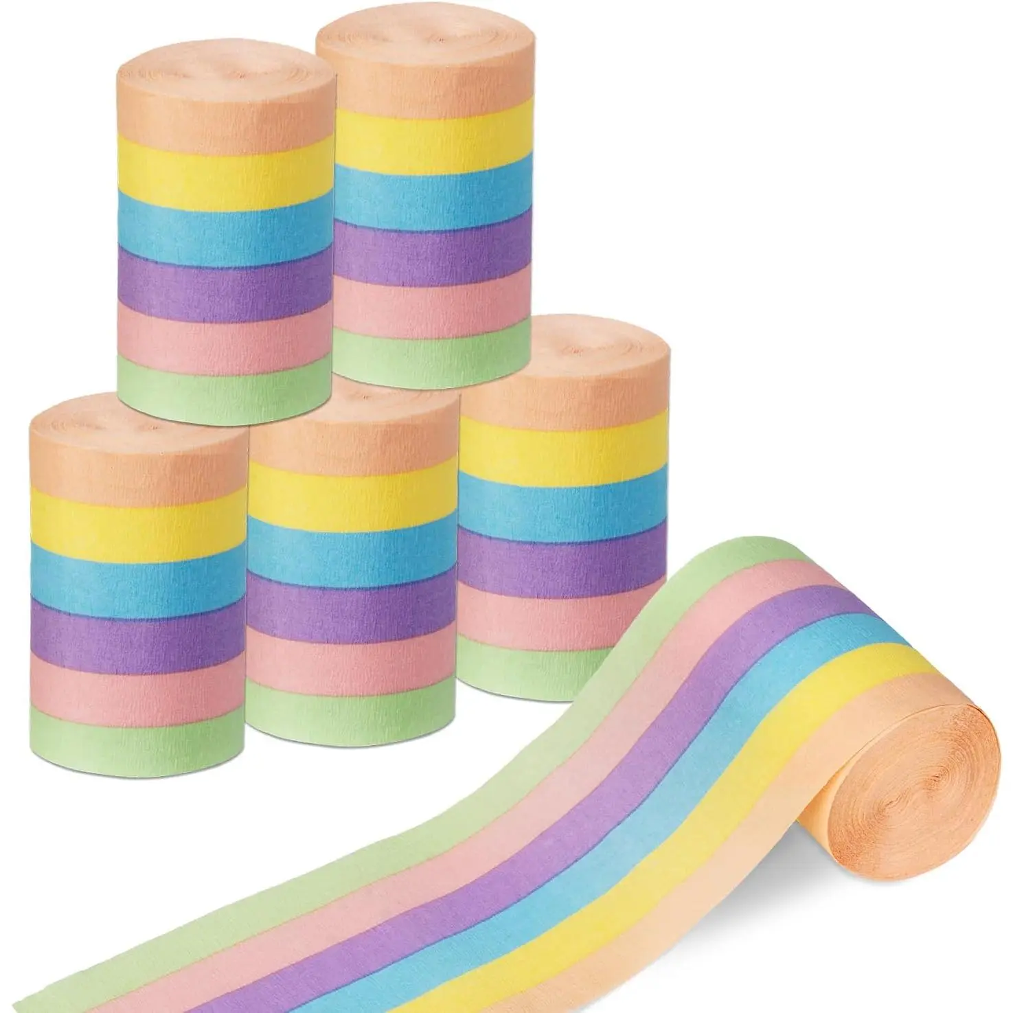 Pastel Crepe Paper Streamers, 6 Colors, 2.3 in x 197 ft | Wide Pastel Streamer Roll for Fuller Birthday, Wedding, Shower Backdrops and Diy Crafts