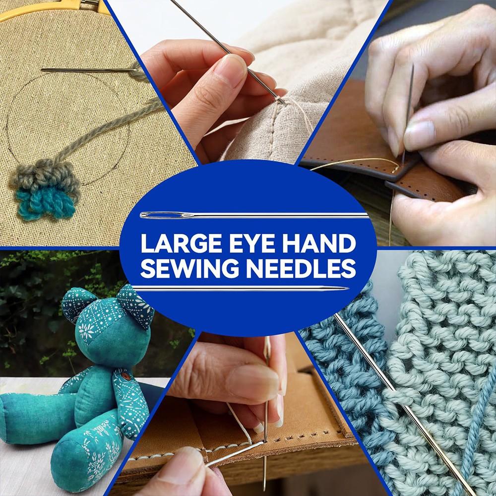 40pcs High-Quality Large-Eye Needles for Hand Sewing, Includes 1 Threading Tool + 1 Needle Holder, 6 Sizes, Embroidery Needles