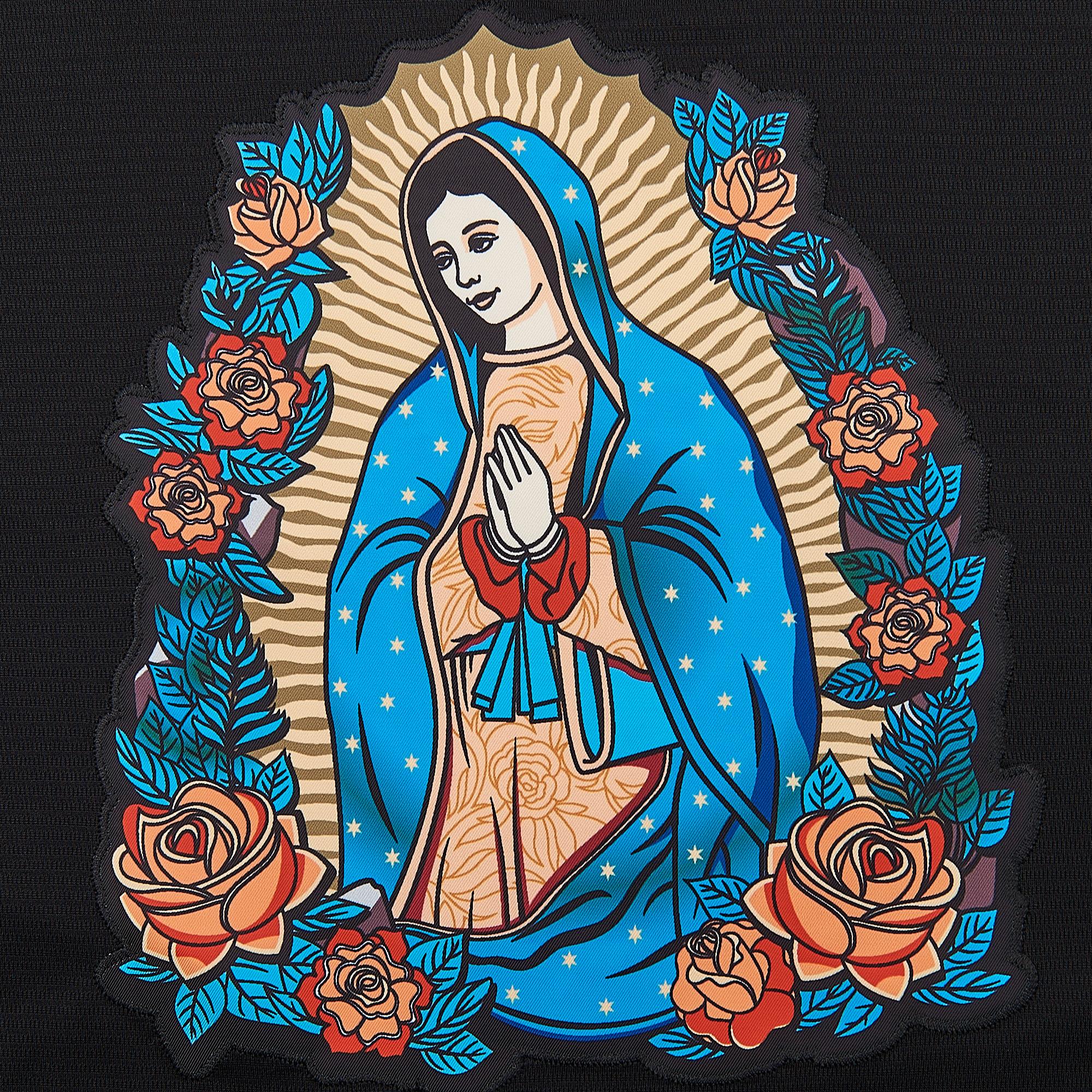 Mexico Guadalupe Embroidered Baseball Jersey,Men's Gift,Button Short Sleeve Sports Jersey,Loose Breathable Soft Comfort V-Neck Top,Gift for Game Day, Greenish