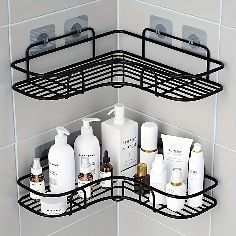 Rust-Proof Stainless Steel Corner Shower Shelf - Multi-Compartment Wall-Mounted Bathroom Organizer for Shampoo, Conditioner, and Cosmetics, Space-Saving Design, Durable Black Finish, Suitable for Modern Bathrooms, Bathroom Storage and Accessories,summervi