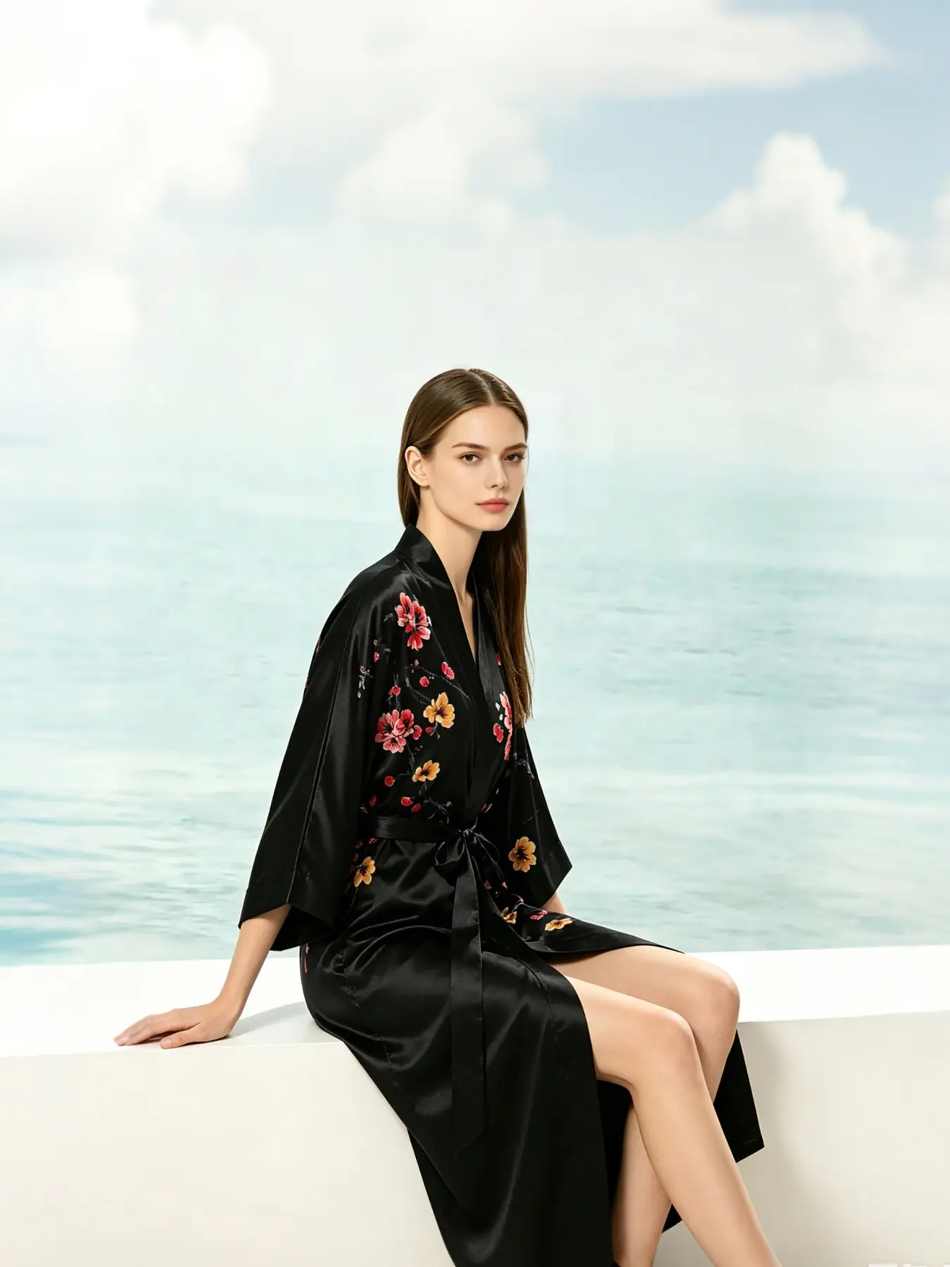 Elegant Plum Blossom Kimono Robe Loungewear, Dual Color Options, Soft Satin Material, Perfect for Home & Special Occasions, Unique Design