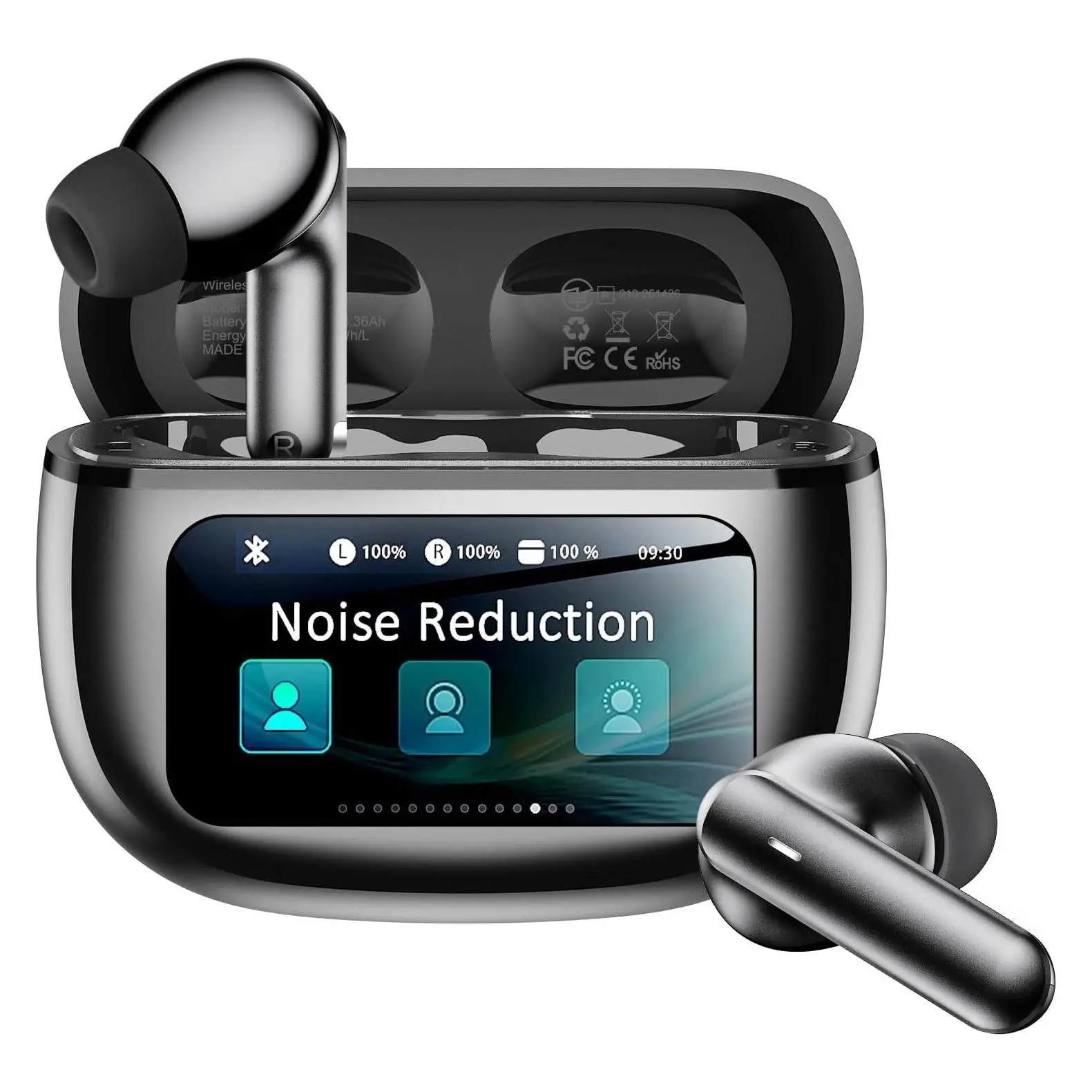 Wireless Earbuds with Smart Touchscreen Case, Bluetooth 6.0, AI Noise Cancelling Calls, 40H Playtime Stereo Headphones, IPX7 Waterproof for Workout, Travel, iPhone, Android, BlackGift