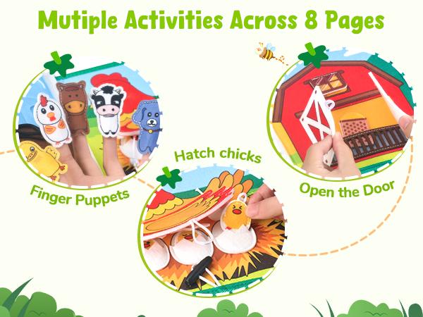 JoyCat Busy Board, Felt Quiet Toy Activity Board with Life Skills, Cognition, Sorting, Autism Sensory Toys, Travel Toys, Gift for Boys & Girls