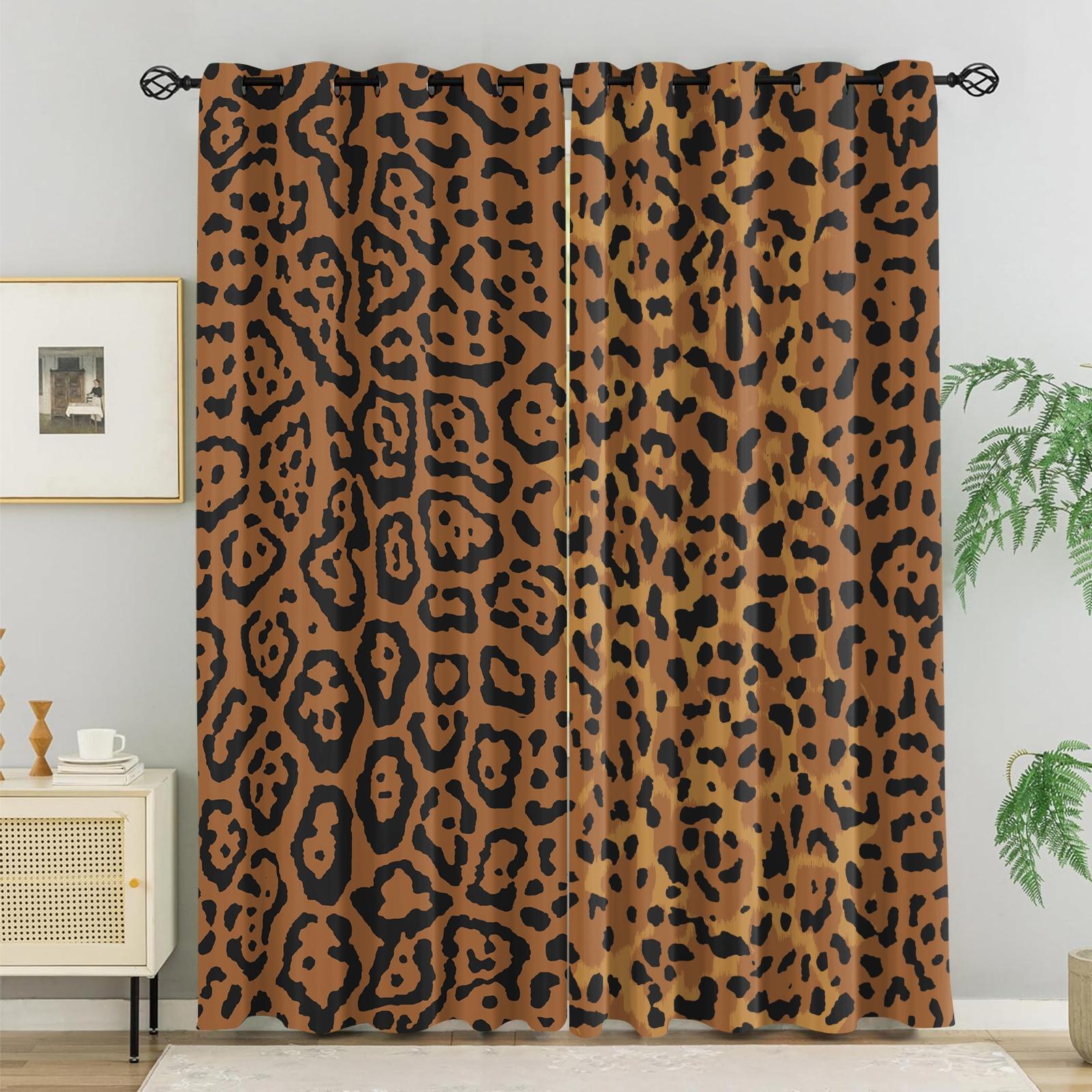 2PCS Classic Leopard Print Boho Chic Blackout Curtains, Luxury Vintage Bohemian Light Blocking Drapes for Bedroom, Living Room, Hotel & Dorm, Easy to Open/Close & Remove, 85% Blackout Rate, Perfect Housewarming Birthday Christmas Gift