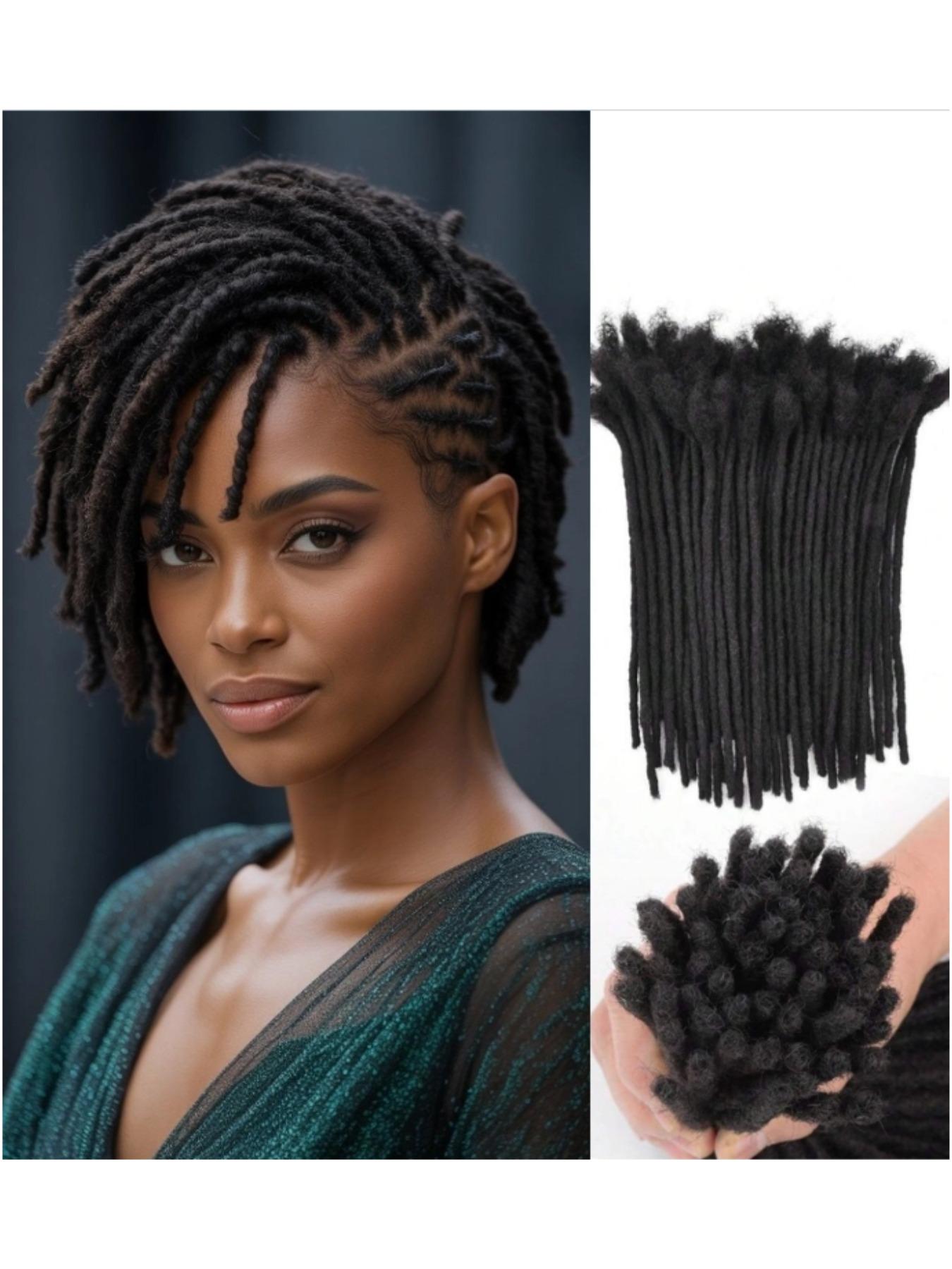 Dreadlock Extensions Human Hair 10-100 Strands 100% Full Handmade Permanent Loc Extension Human Hair for Women/Men/Kids Can Be Dyed Bleached Curled Twisted (0.6cm 1B, 4-16 Inch 10-100 Strands)