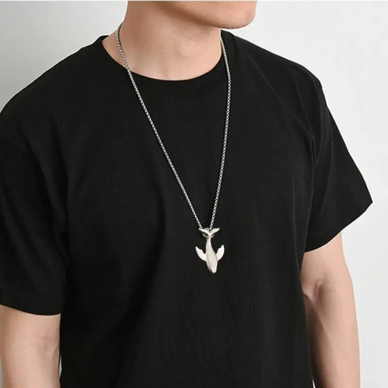 Whale Fall Long Sweater Chain Necklace For Men Women Aesthetic Luxury Minimalist Whale Pendant Statement Jewelry Back To School Student Daily Versatile Trend Accessory