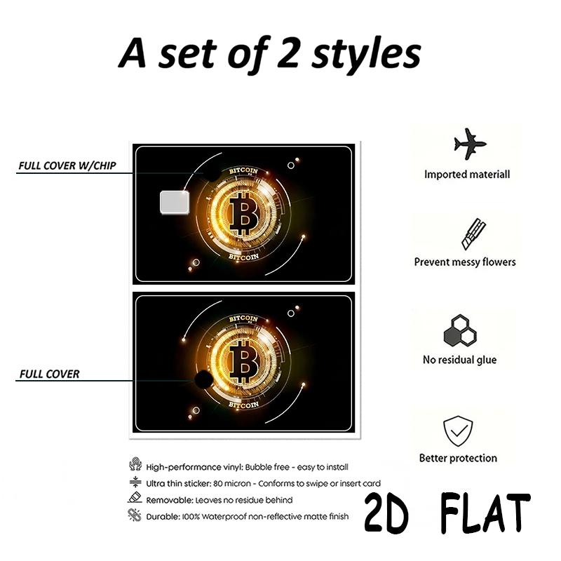 Simple Bitcoin Design Credit Card Stickers, Ultra-Thin Vinyl Material, 2 Pieces Per Set, Waterproof and Scratch-Resistant Film