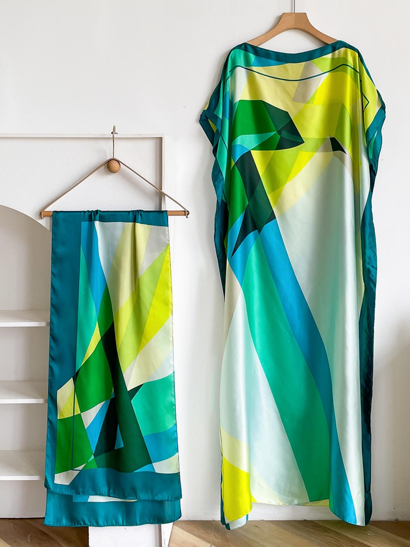 Elegant Women's Long Satin Shawl Set, Lightweight Silk Feel Boho Style Scarf, Perfect Spring & Fall Fashion Accessory, Casual Style Woven Fabric