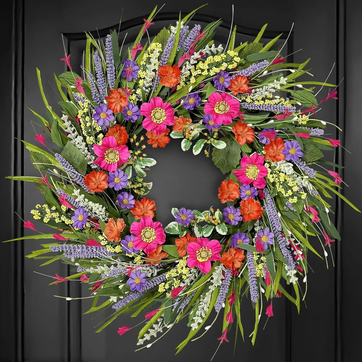 Spring Wreaths for Front Door 24 Inch with Vibrant Lavender and Daisy Large Spring & Summer Wreath for Door Outside Year Round Farmhouse Wedding Window Wall Decor Housewarming Gift