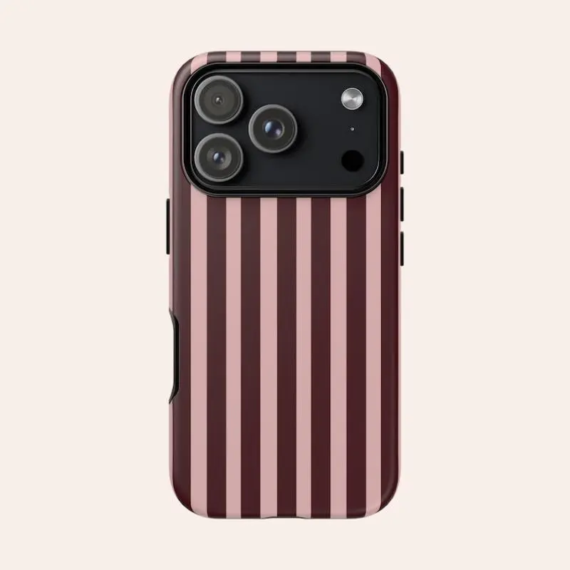 2-in-1 Sturdy Smartphone Casing Cover, Burgundy-Pink Striped Cellphone Accessories with Durability, Shock Absorption, Stylish Design for iPhone 17 ProMax-11, Samsung Galaxy S26 Ultra-S23 FE (MFL83)