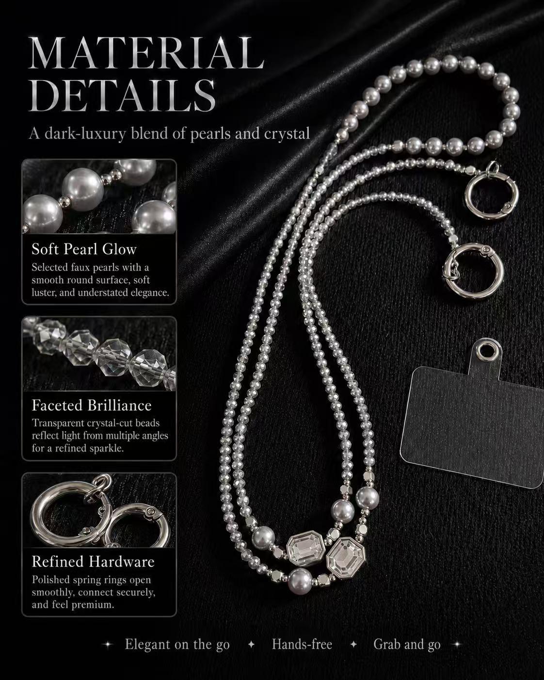 Luxurious Pearl Beaded Diagonal Clip Pendant, Long Neck Strap, Anti-Loss Lanyard, Phone Lanyard, 1 Piece, Elegant Accessory