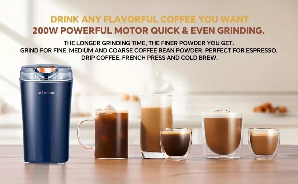 Electric coffee grinder, fast grind coffee beans, nuts, spices, beans and more. Multi-function grinding tool, portable small grinder, meet your needs, ultra-fine powder food processing mill and mixer grinder.